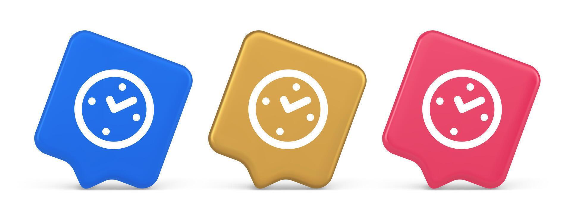 Watch time control button alarm clock deadline checking web app design 3d realistic speech bubble icon vector