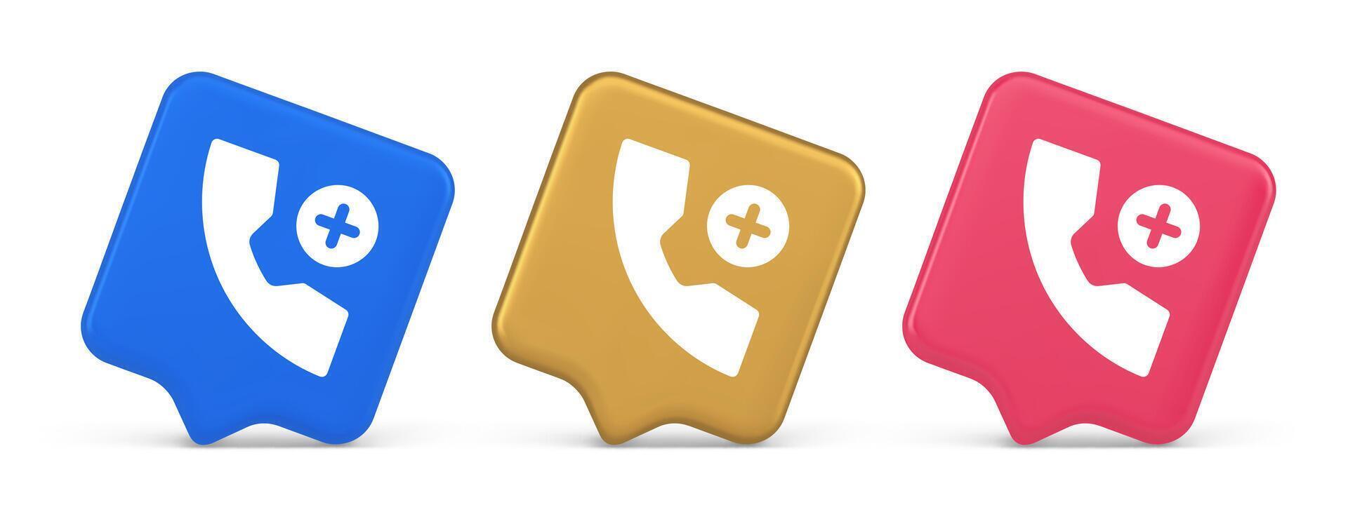 Phone call add contact communication button voice conversation web interface app 3d speech bubble icon vector
