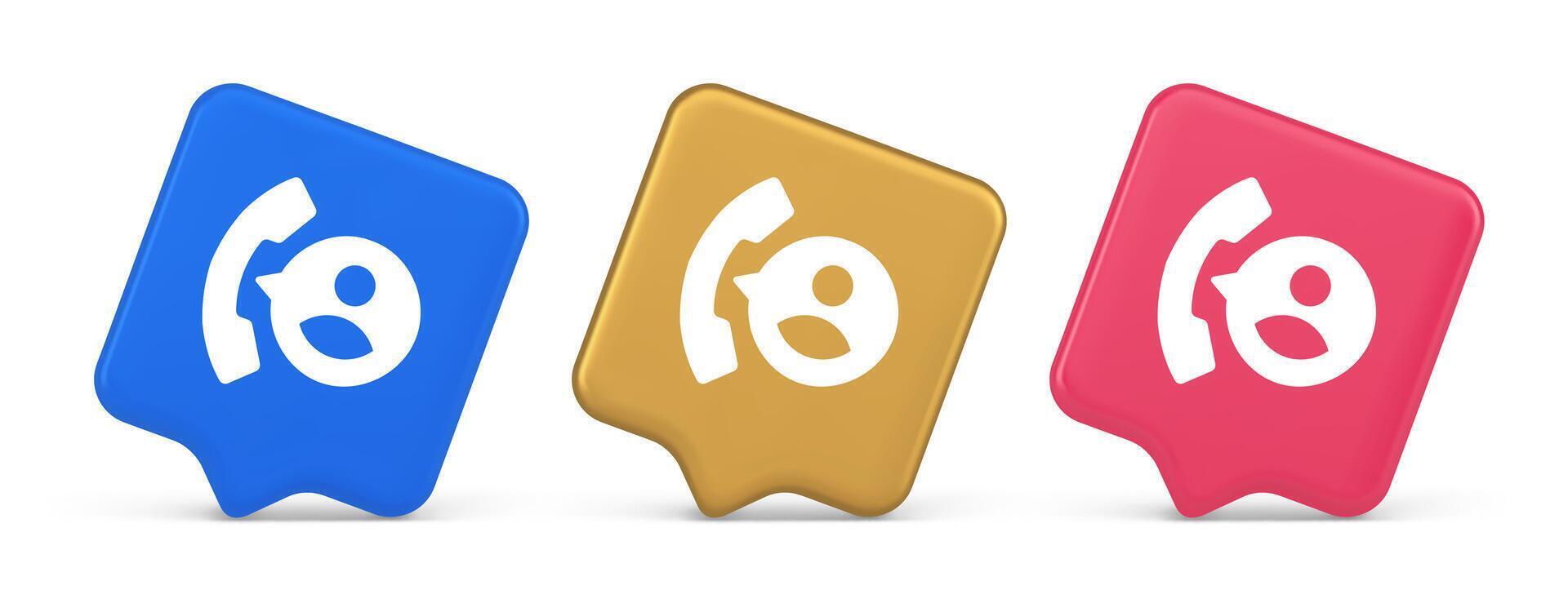 Phone contact call helpdesk customer support button telephone talk service 3d realistic speech bubble icon vector