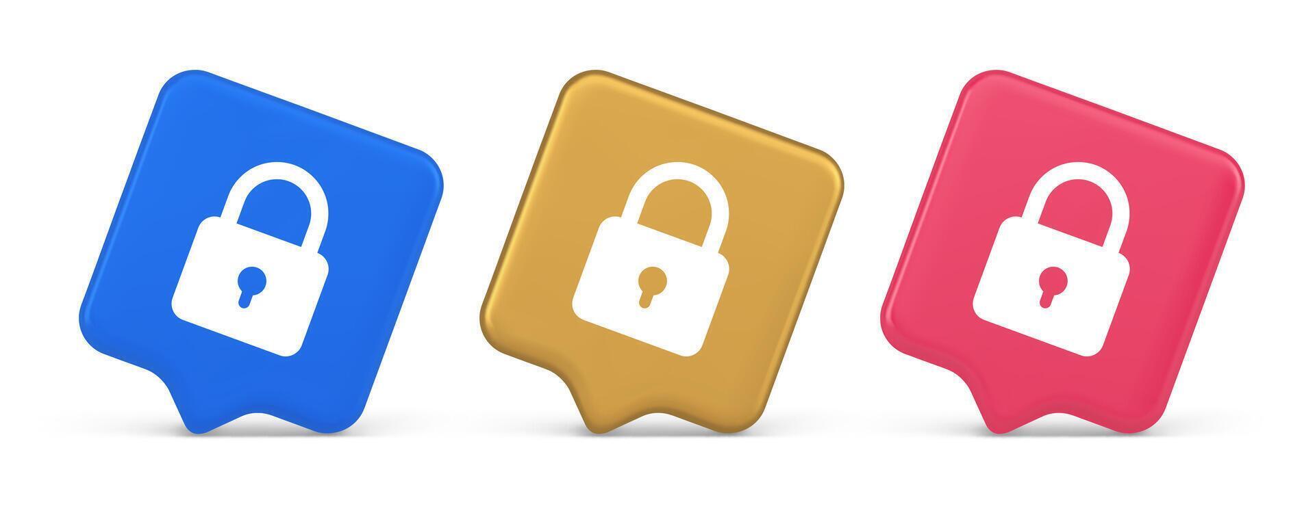Padlock locking web access button password security protection safe encryption 3d speech bubble icon vector