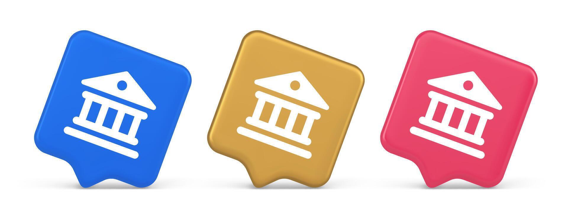 Museum antique building columns button gallery mythology civilization house 3d realistic speech bubble icon vector