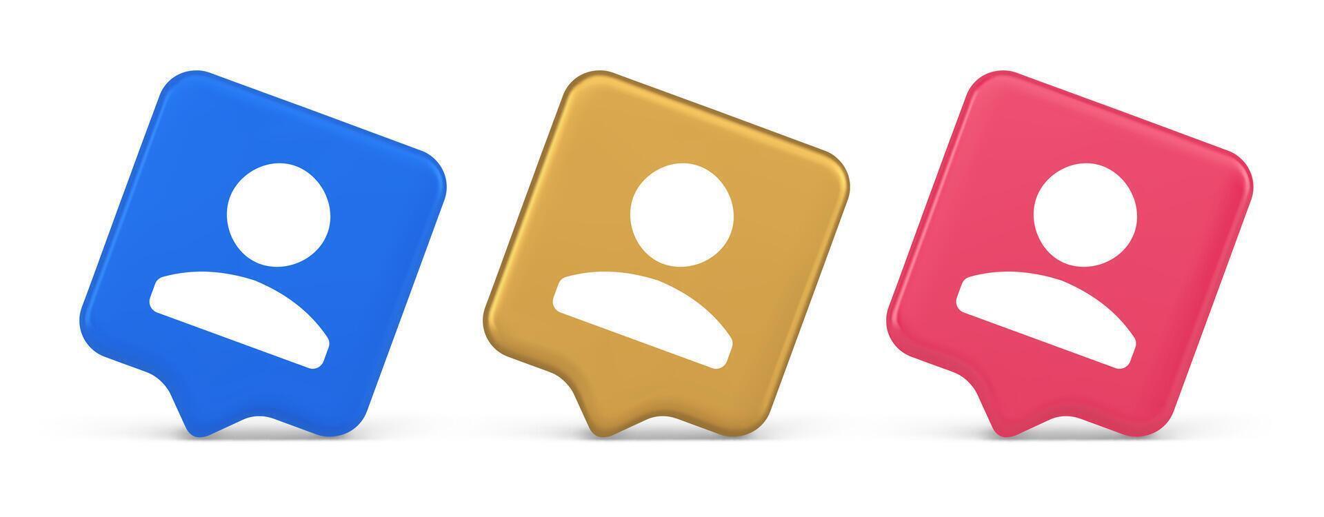 User person human contact button cyberspace account information web app 3d realistic speech bubble icon vector