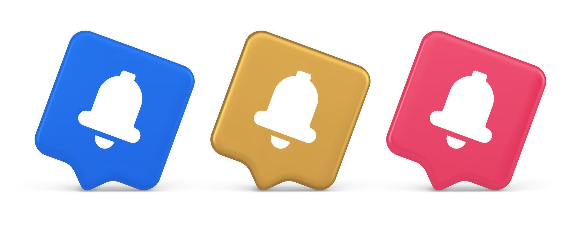 Handbell ring button cyberspace sound reminder service 3d realistic speech bubble icon vector