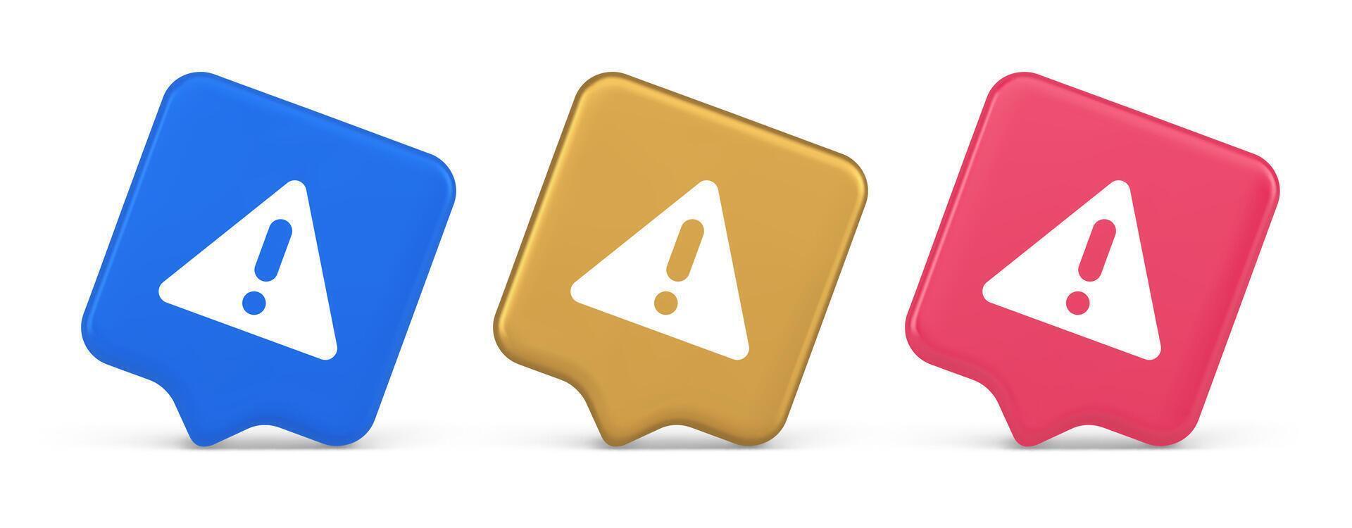 Exclamation point triangle button attention advice mark important information 3d speech bubble icon vector