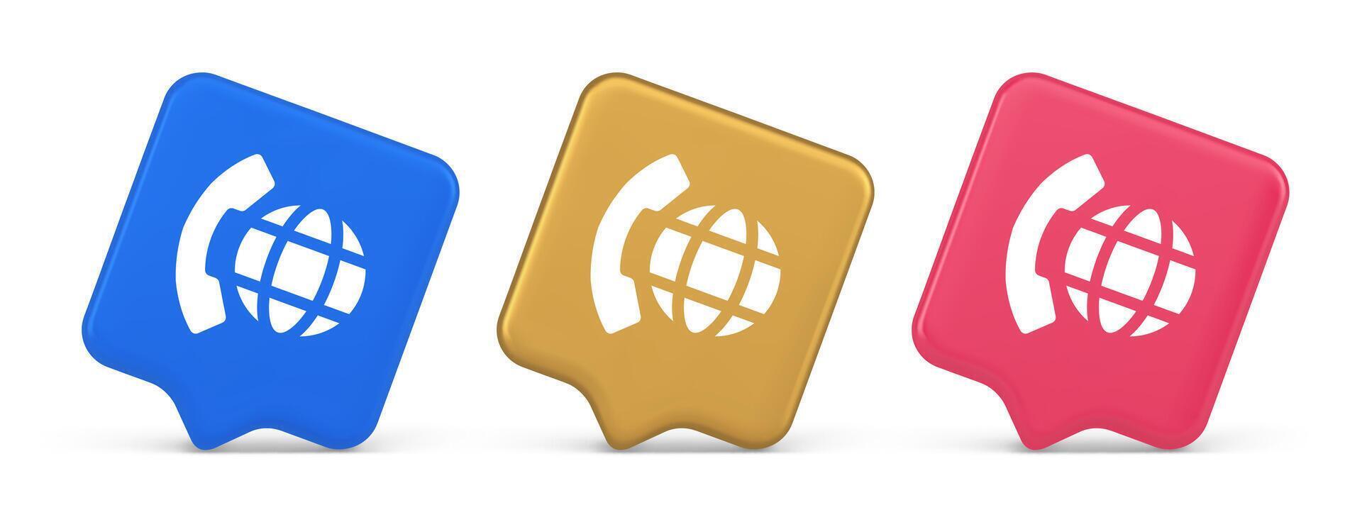 Phone call international global communication button cyberspace dialogue conversation 3d speech bubble icon vector