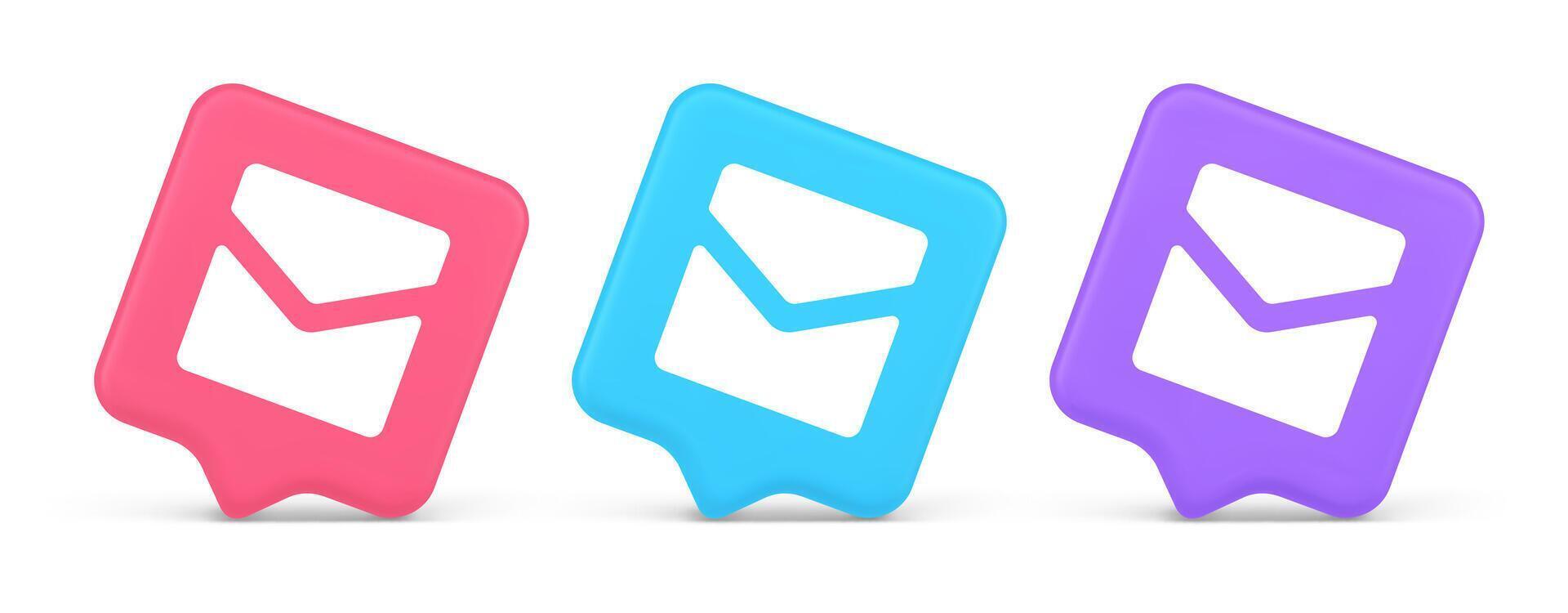 Email letter incoming message closed envelope mobile application button 3d realistic speech bubble icon vector