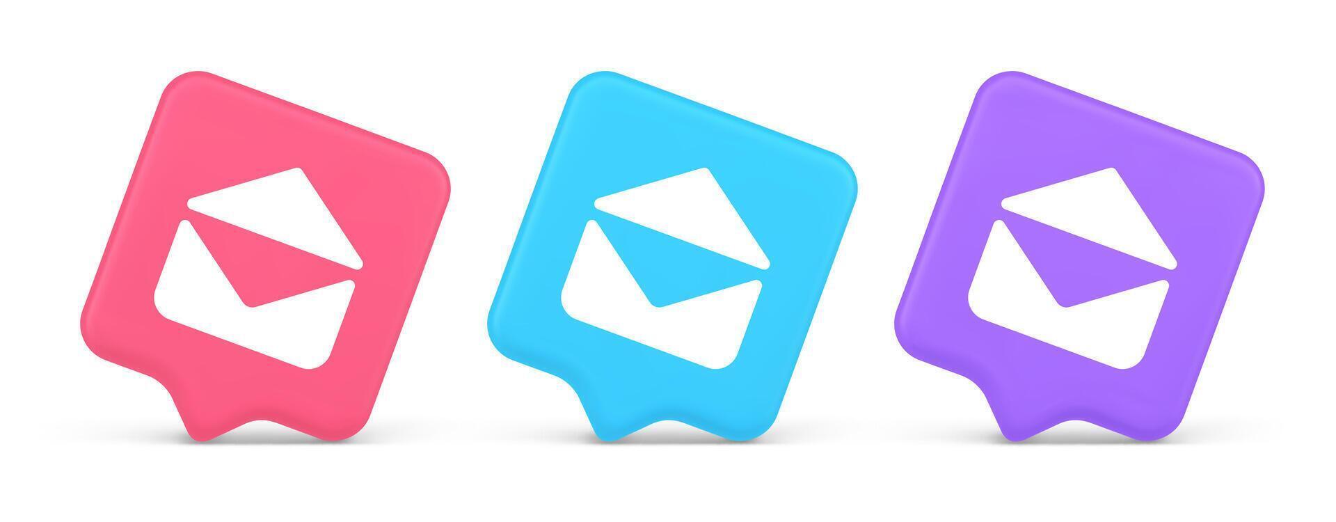 Email open envelope letter received incoming message button 3d realistic speech bubble icon vector