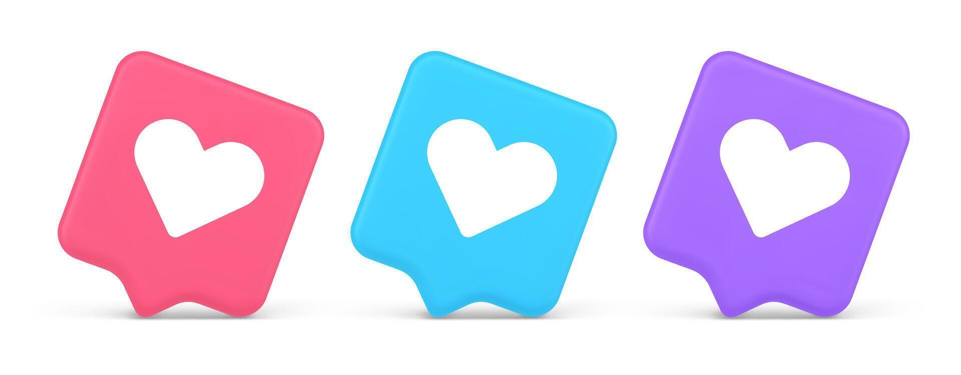 Dating application mobile interface button with heart social network communication 3d speech bubble icon vector