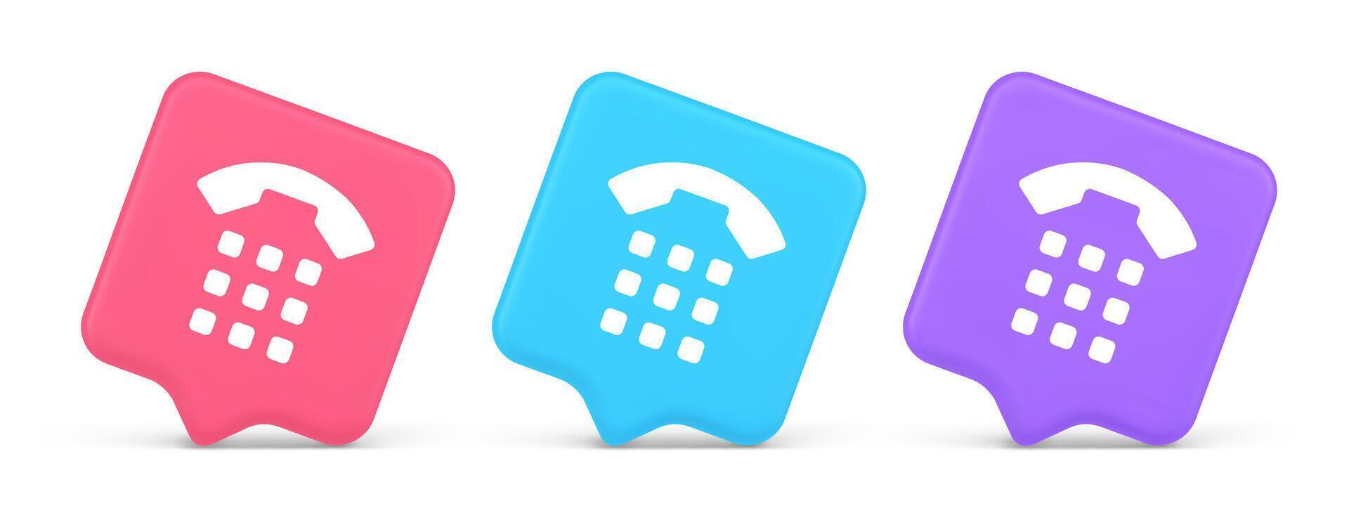 Phone call button application handset mobile contact communication 3d realistic speech bubble icon vector