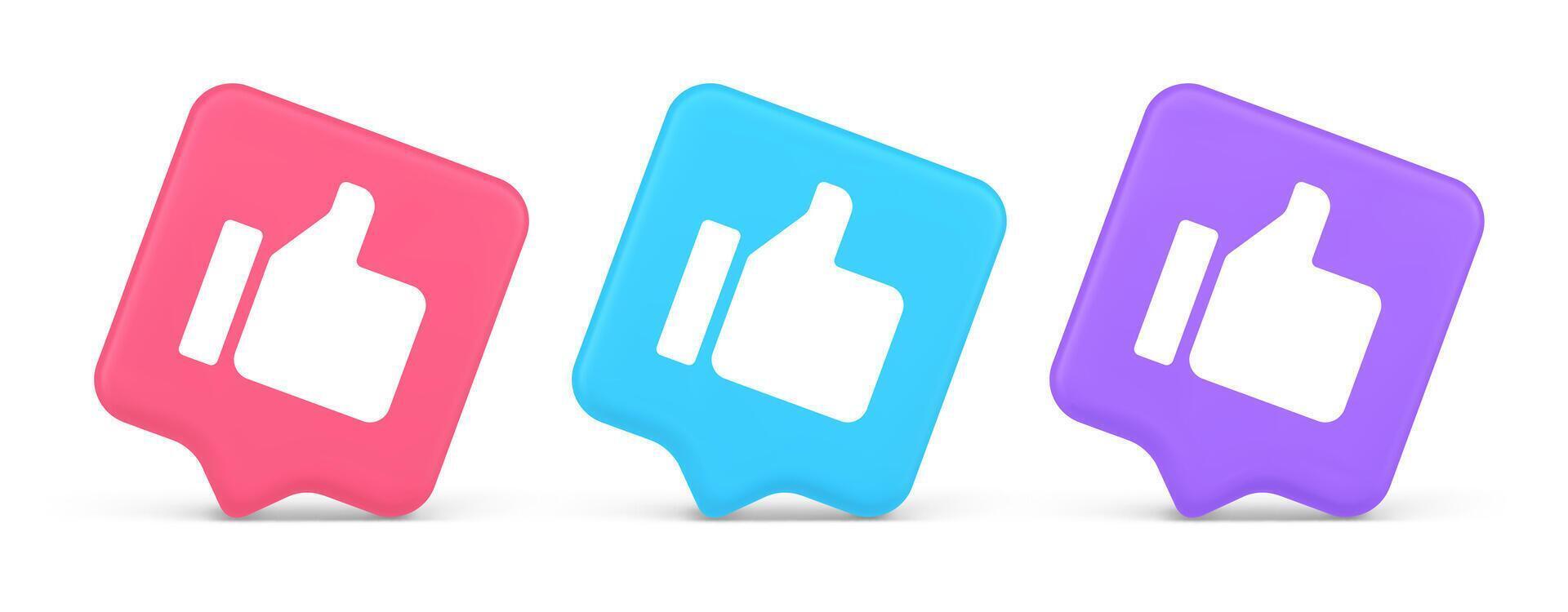 Thumb up like cool button cyberspace approve acceptance communication 3d realistic speech bubble icon vector
