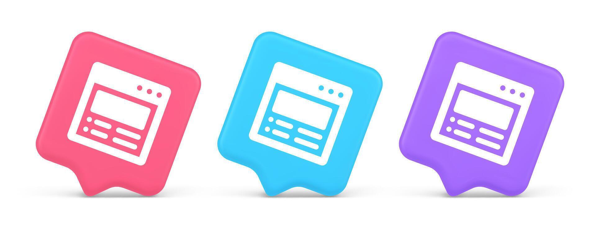 Internet document tax form banking account web page button virtual browsing interface 3d speech bubble icon vector
