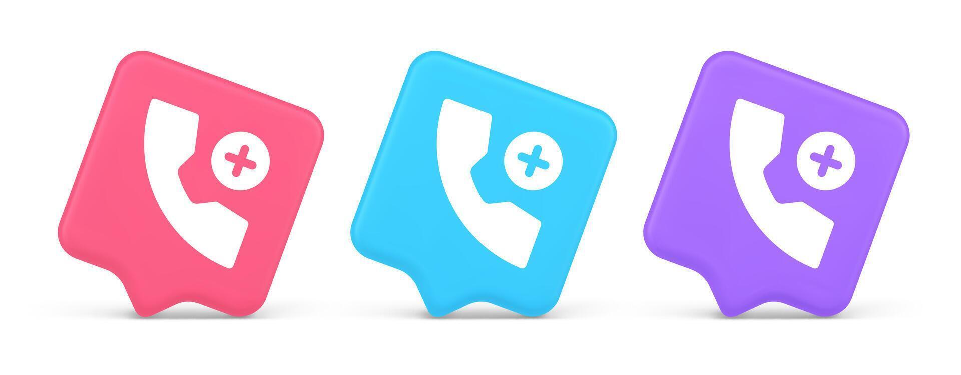 Phone call add contact communication button voice conversation web interface app 3d speech bubble icon vector