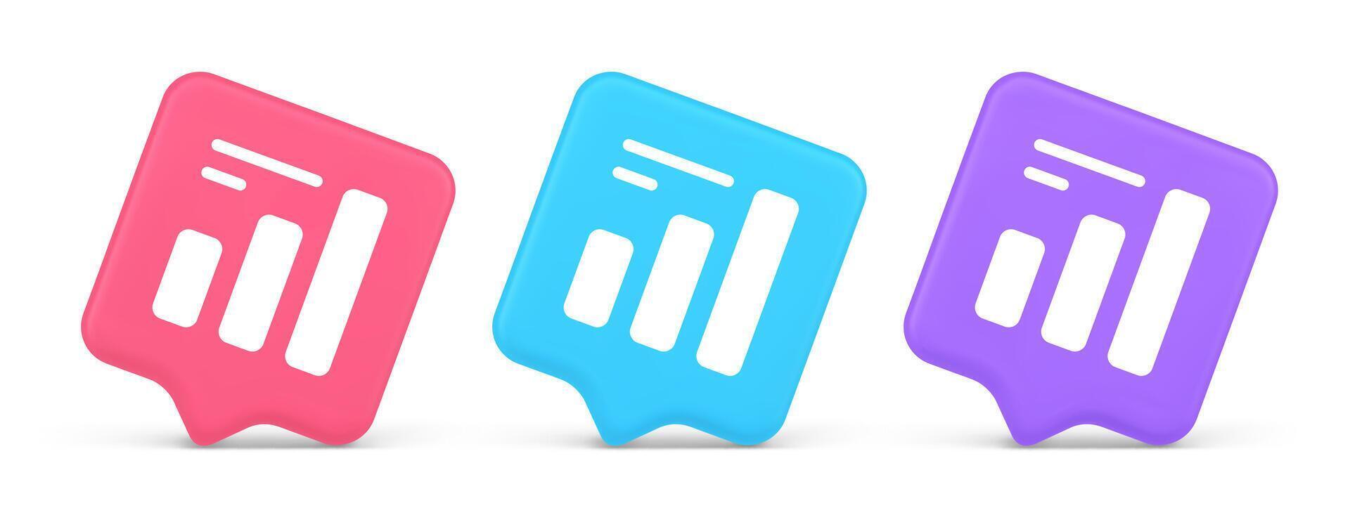 Bar graph business analyzing button diagram profit progress stock market stats 3d speech bubble icon vector