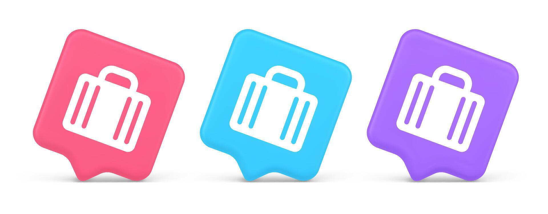 Suitcase baggage briefcase button office business accessory travel tourism element 3d speech bubble icon vector