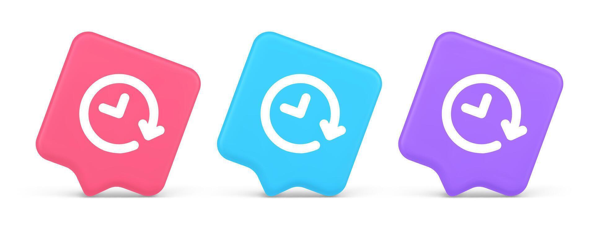 Clock in circle arrow button time countdown deadline chronometer 3d realistic speech bubble icon vector