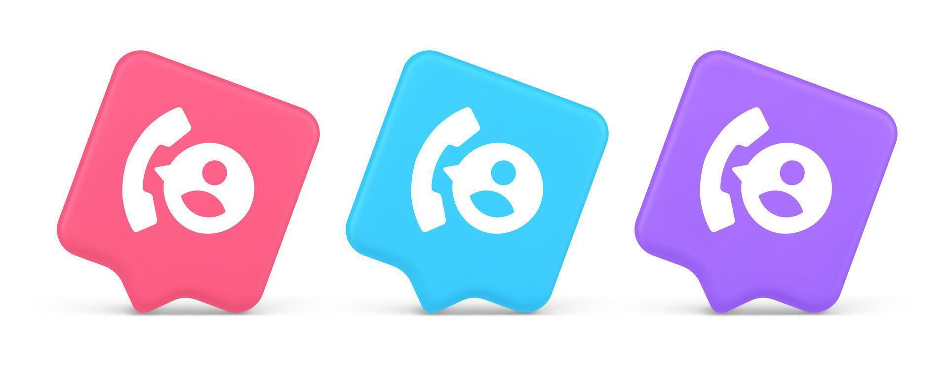 Phone contact call helpdesk customer support button telephone talk service 3d realistic speech bubble icon vector