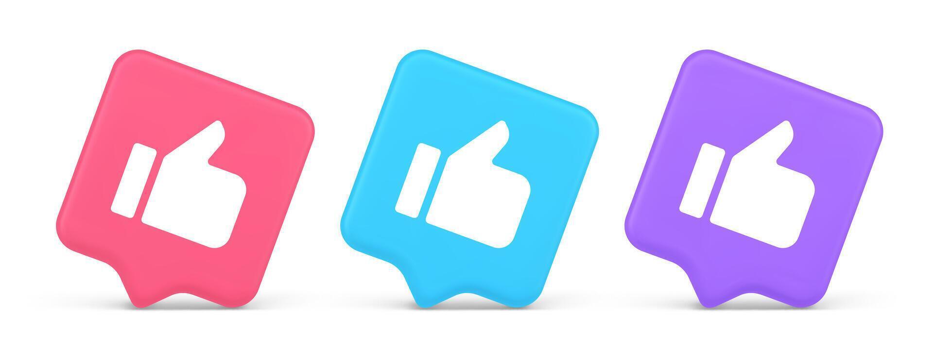 Like thumb up approve rating button confirmation cool website networking 3d realistic speech bubble icon vector