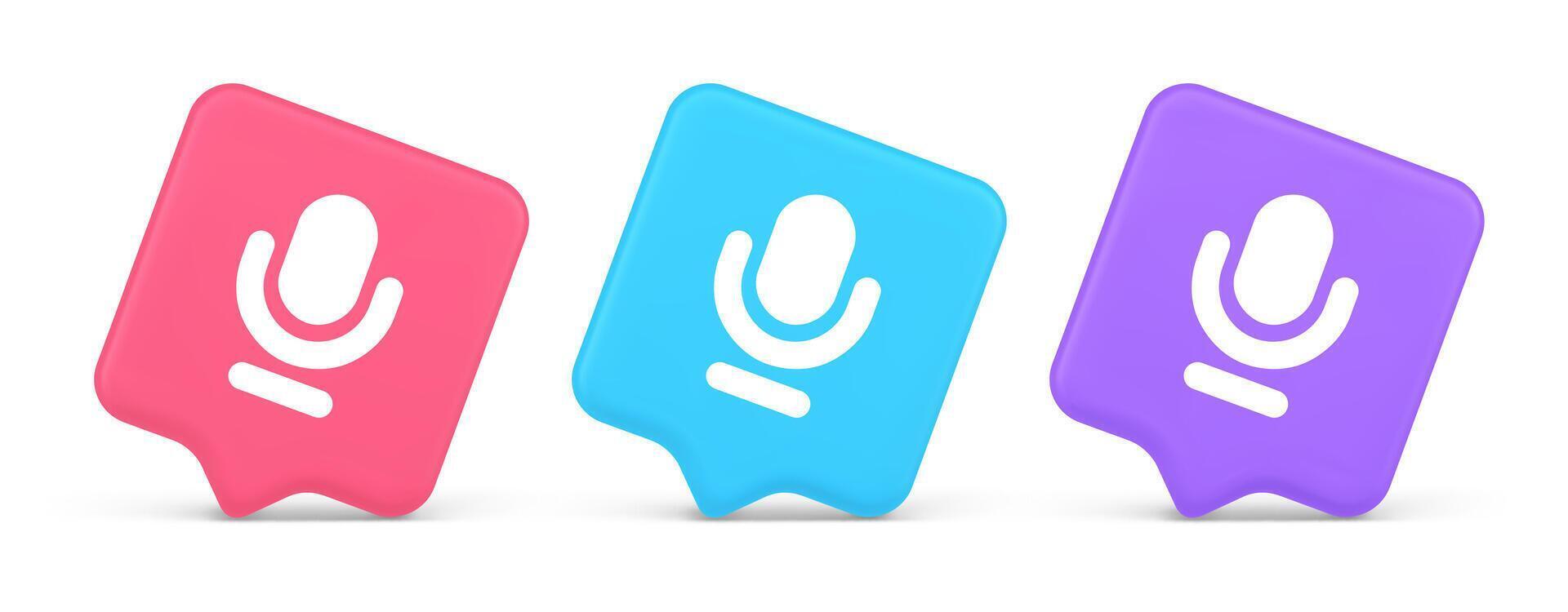 Microphone sound live recording button web app design radio music broadcasting 3d speech bubble icon vector