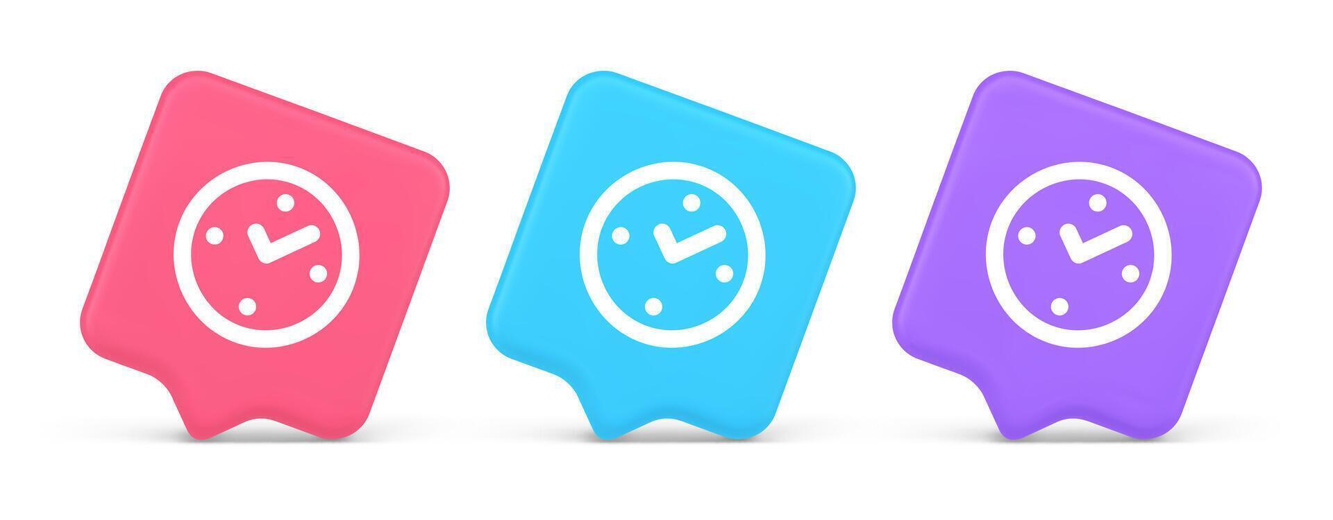 Watch time control button alarm clock deadline checking web app design 3d realistic speech bubble icon vector