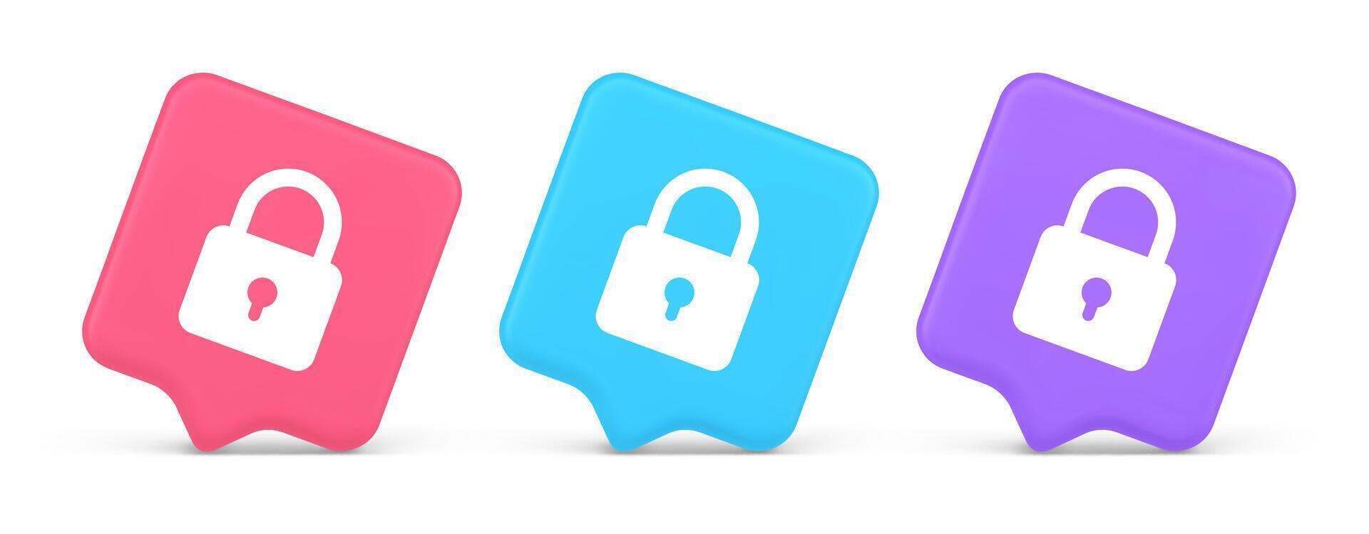 Padlock locking web access button password security protection safe encryption 3d speech bubble icon vector