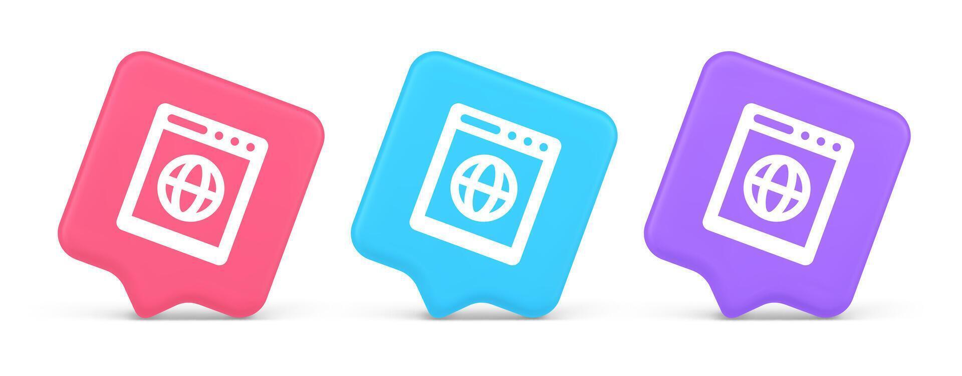 Internet browser global wireless connection button cyberspace virtual networking 3d speech bubble icon vector