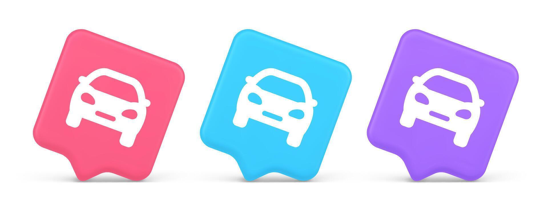 Car automobile button urban travel traffic transportation drive rent repair 3d realistic speech bubble icon vector