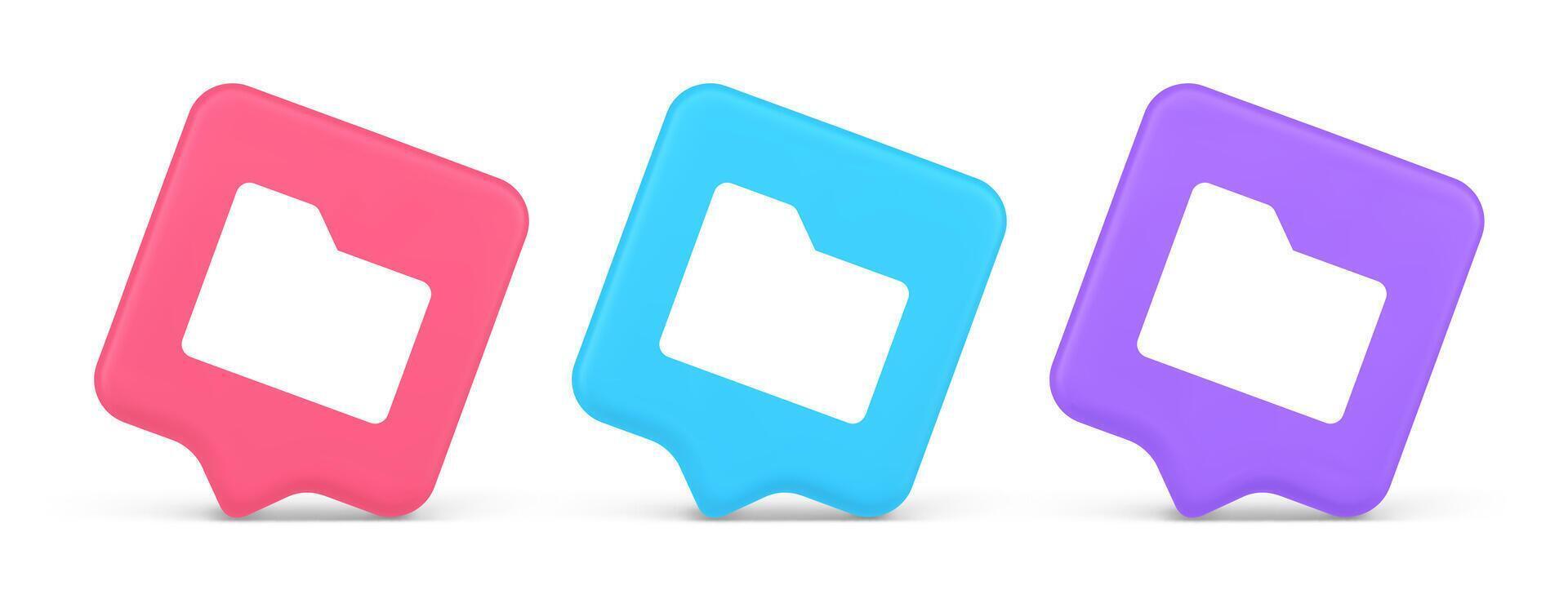 File folder archive directory button cyberspace digital document storage organizing 3d speech bubble icon vector