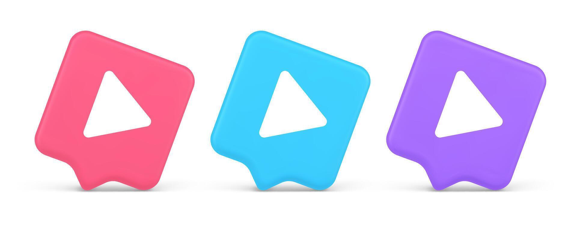 Play button triangle right arrow multimedia content player web app design 3d realistic speech bubble icon vector
