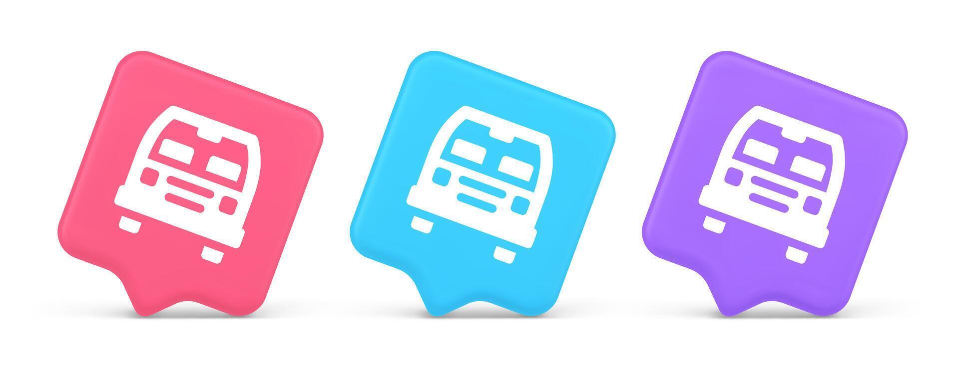 Bus automobile passenger transportation button city transfer journey 3d realistic speech bubble icon vector