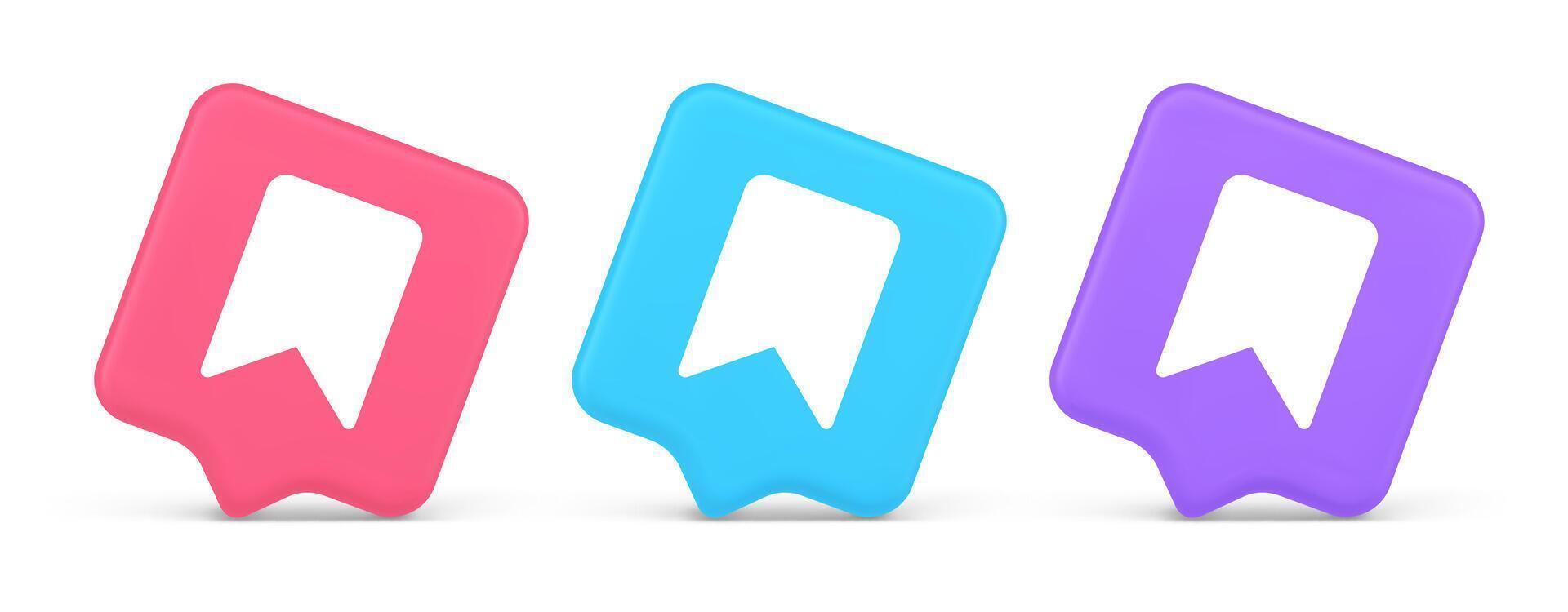 Bookmark tag flag button book reading document learning remember web app 3d realistic speech bubble icon vector