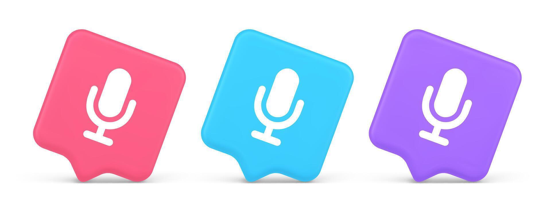 Microphone voice sound recording broadcasting button web app media communication 3d speech bubble icon vector