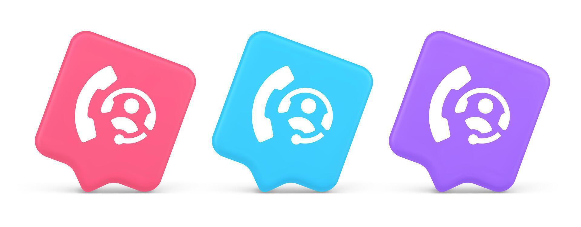 Emergency call helpline assistance button customer support service 3d realistic speech bubble icon vector