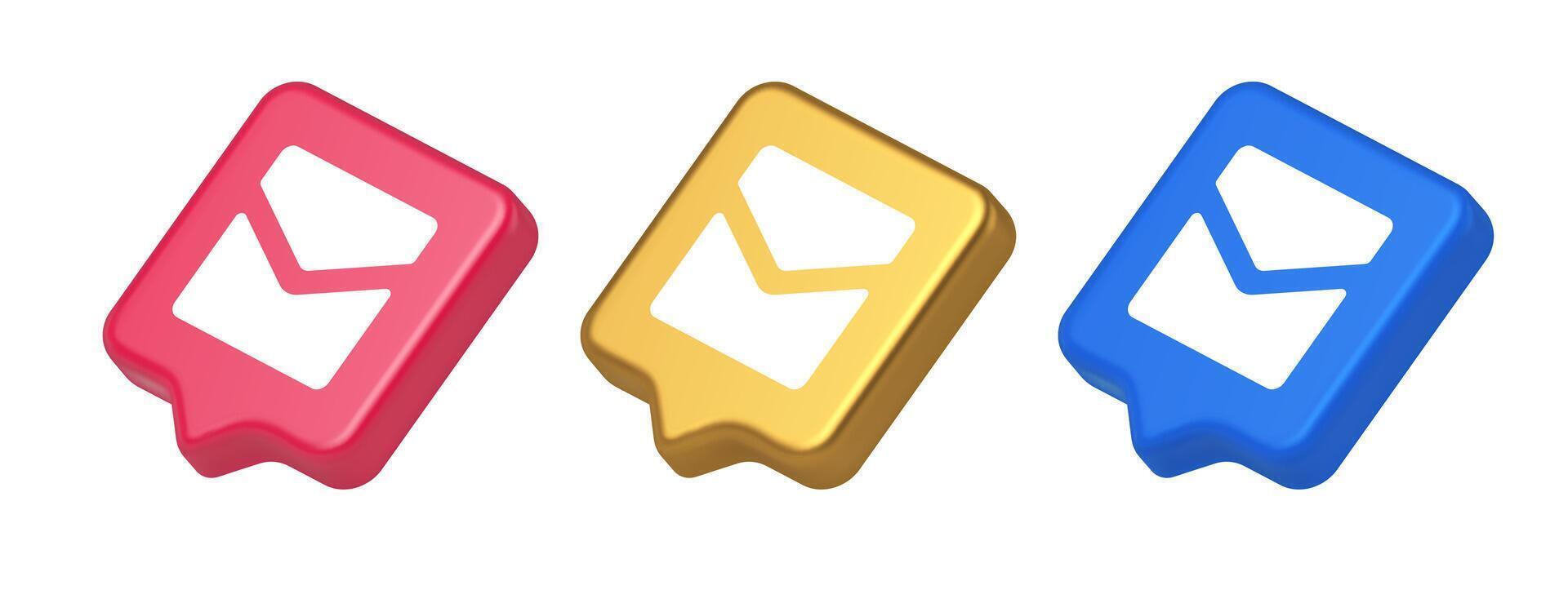 Email letter incoming message closed envelope mobile application button 3d realistic speech bubble icon vector