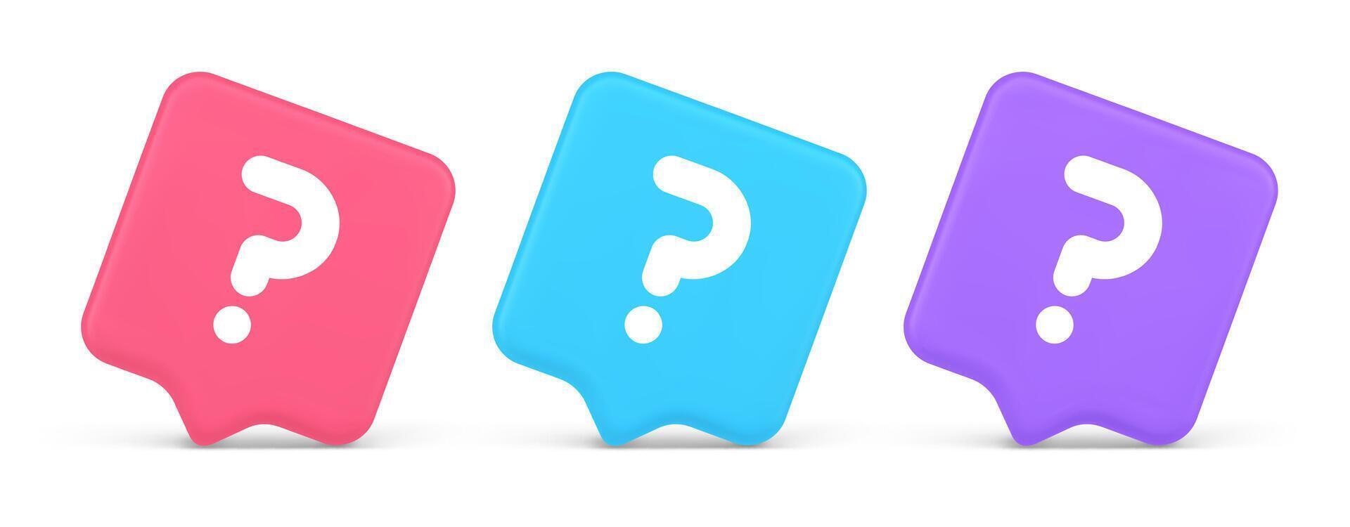 Question mark button advise attention answer FAQ point internet info support 3d speech bubble icon vector