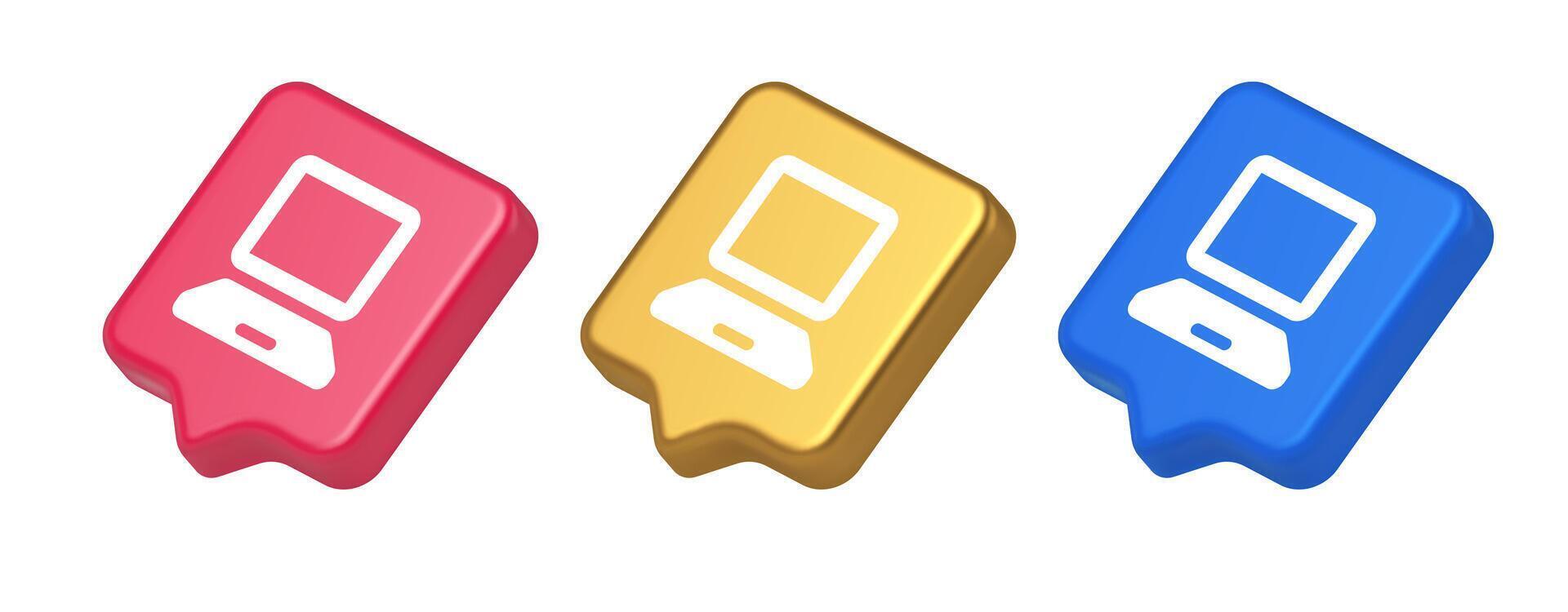 Computer network connection button digital information browsing 3d realistic speech bubble icon vector