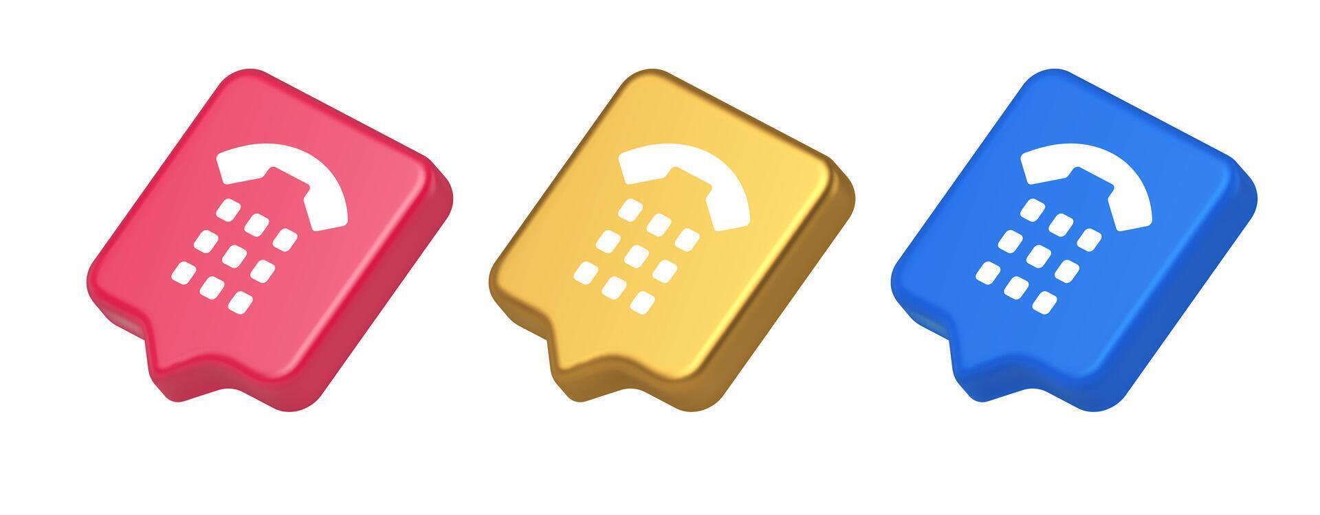 Phone call button application handset mobile contact communication 3d realistic speech bubble icon vector