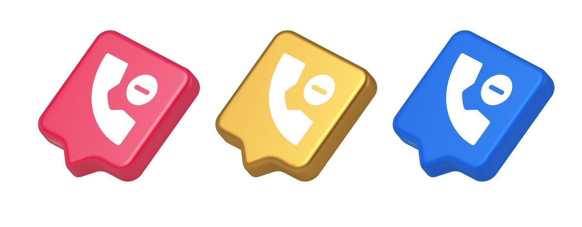 Phone call delete contact communication button voice conversation web interface app 3d speech bubble icon vector