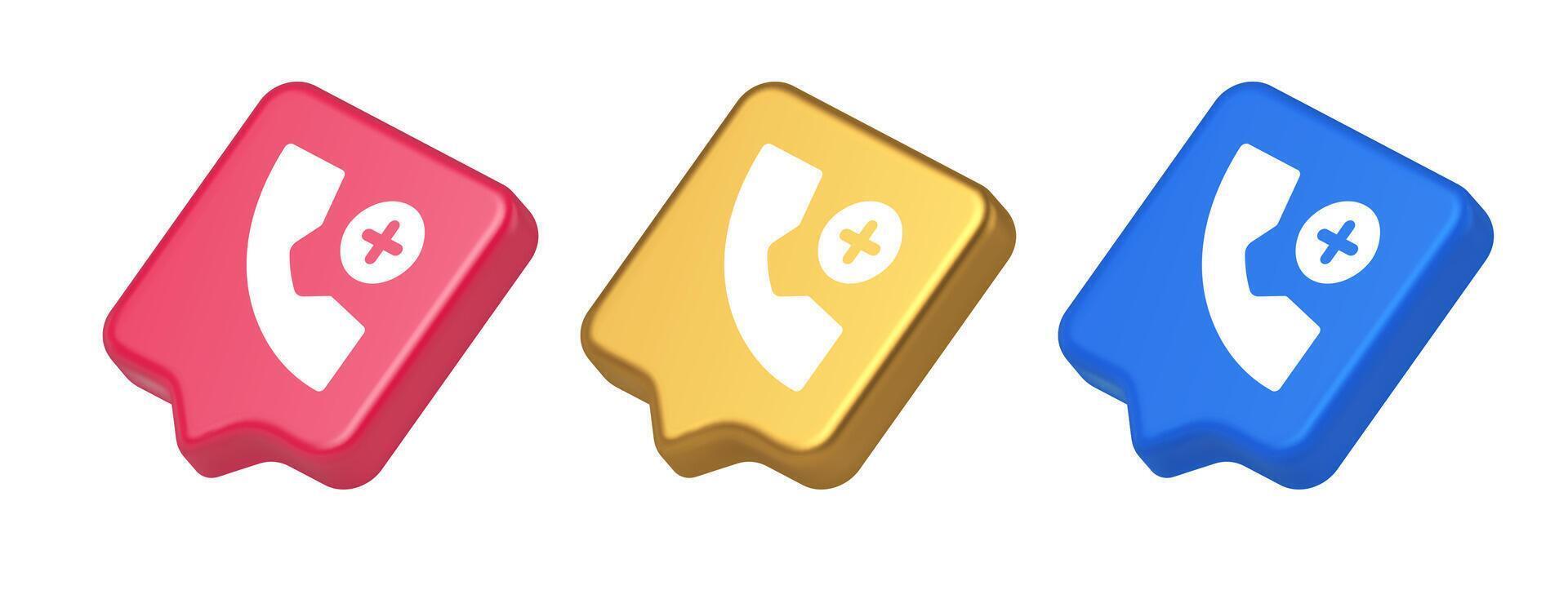 Phone call add contact communication button voice conversation web interface app 3d speech bubble icon vector