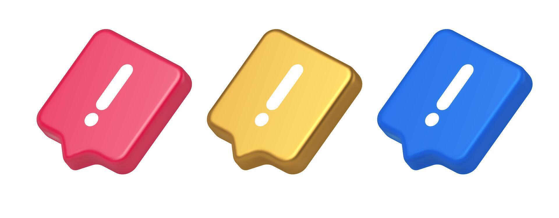 Exclamation mark keyboard button important attention point cyberspace communication 3d speech bubble icon vector