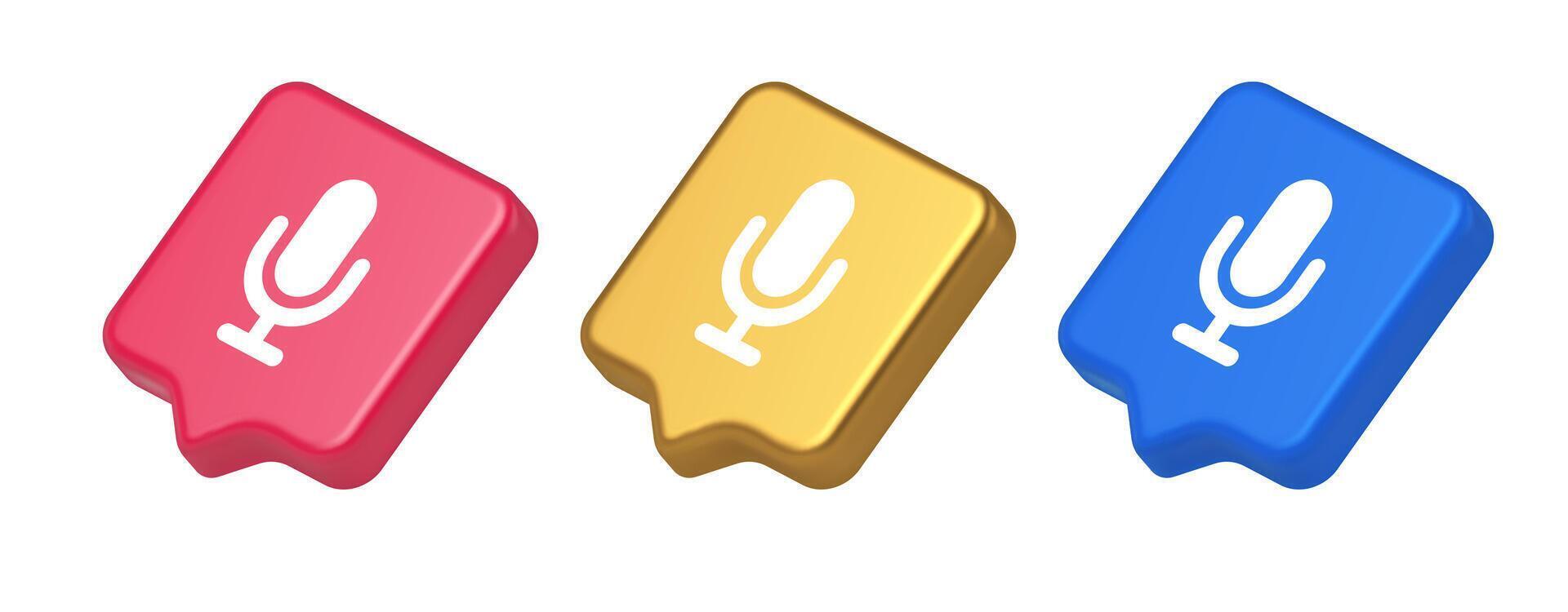 Microphone voice sound recording broadcasting button web app media communication 3d speech bubble icon vector