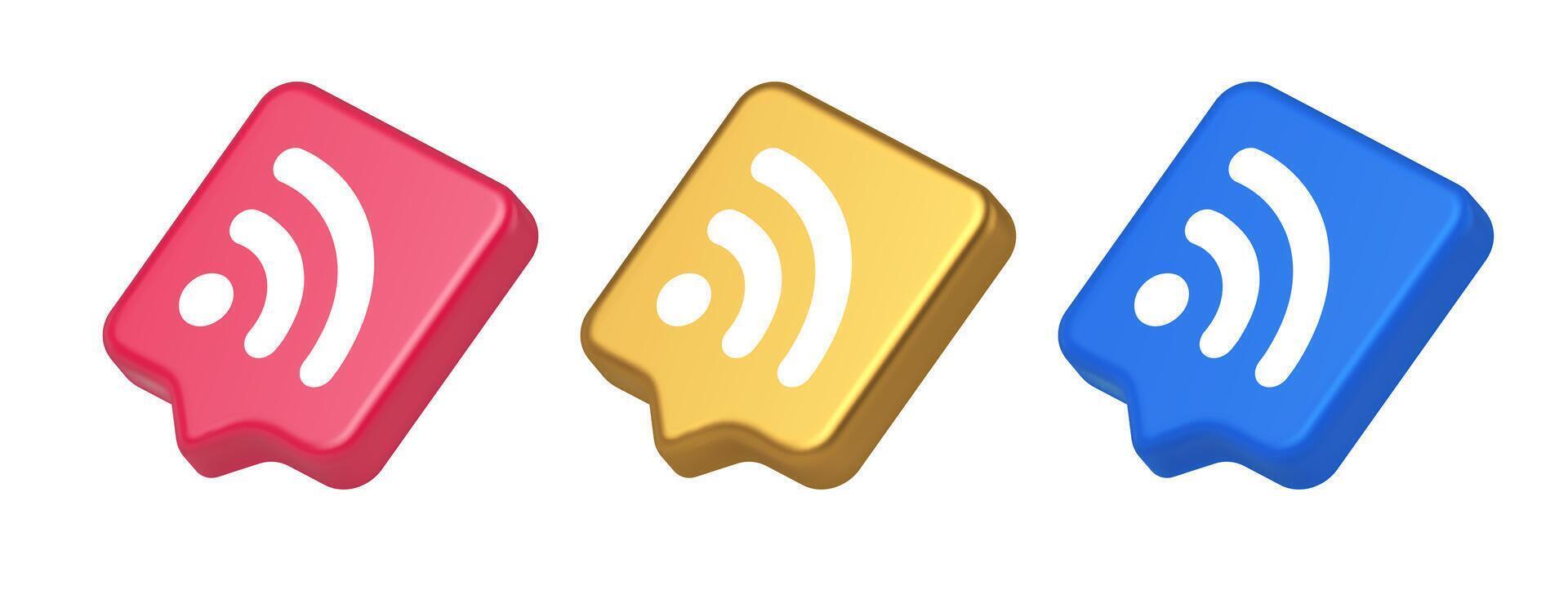 Wifi available access button wireless internet connection signal 3d realistic speech bubble icon vector