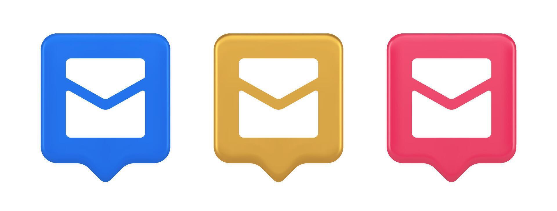 Email letter incoming message closed envelope mobile application button 3d realistic speech bubble icon vector