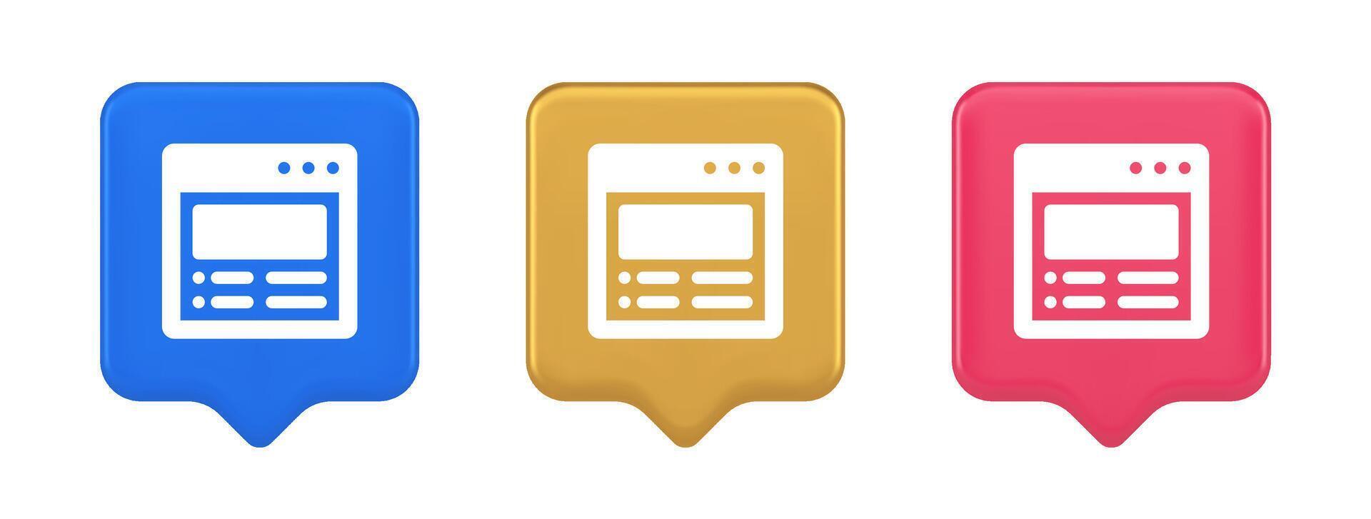 Internet document tax form banking account web page button virtual browsing interface 3d speech bubble icon vector