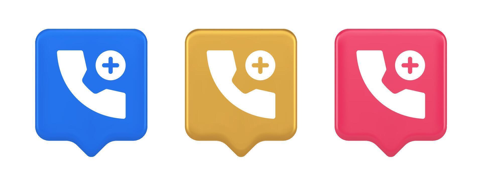Phone call add contact communication button voice conversation web interface app 3d speech bubble icon vector