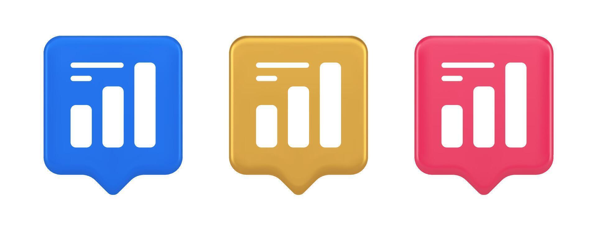 Bar graph business analyzing button diagram profit progress stock market stats 3d speech bubble icon vector