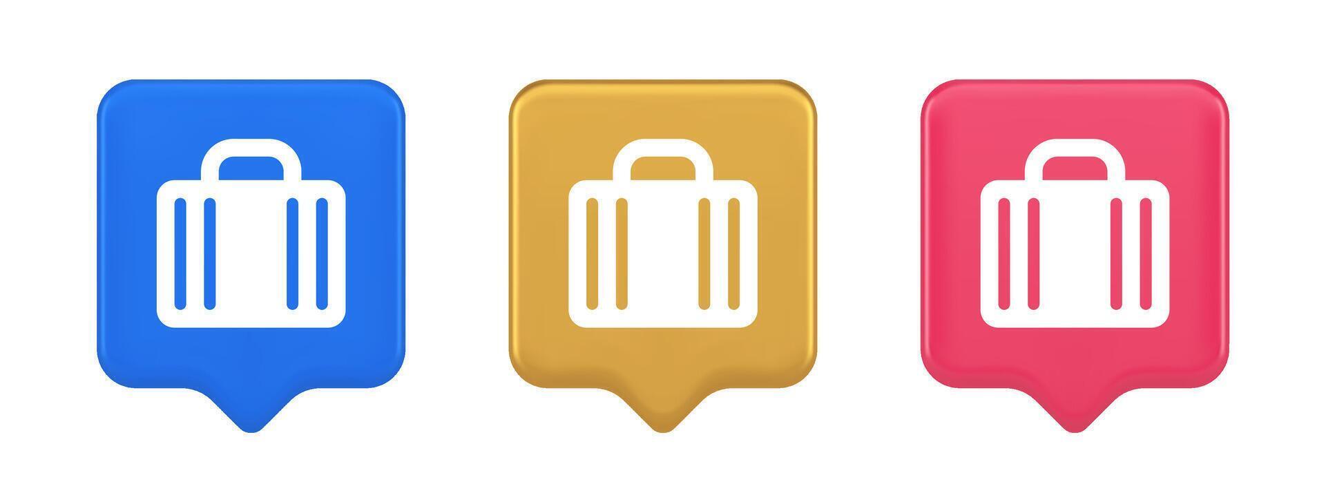 Suitcase baggage briefcase button office business accessory travel tourism element 3d speech bubble icon vector