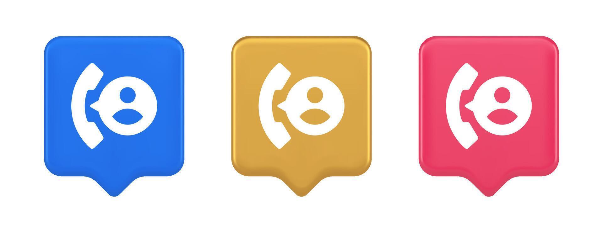 Phone contact call helpdesk customer support button telephone talk service 3d realistic speech bubble icon vector