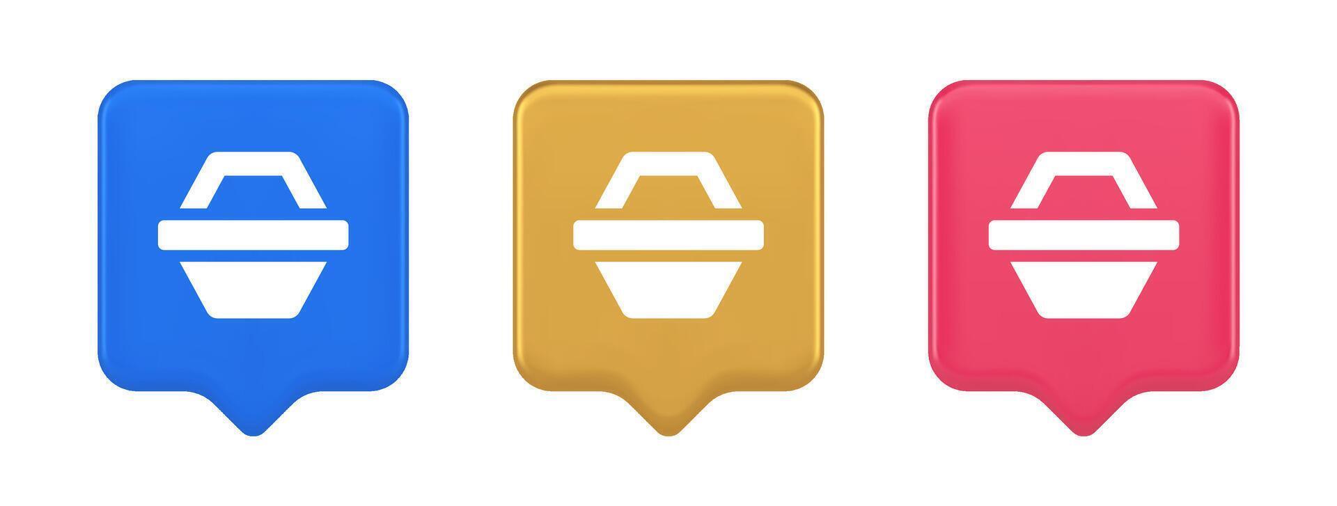 Shop cart digital commercial retail button marketplace global market app design 3d speech bubble icon vector