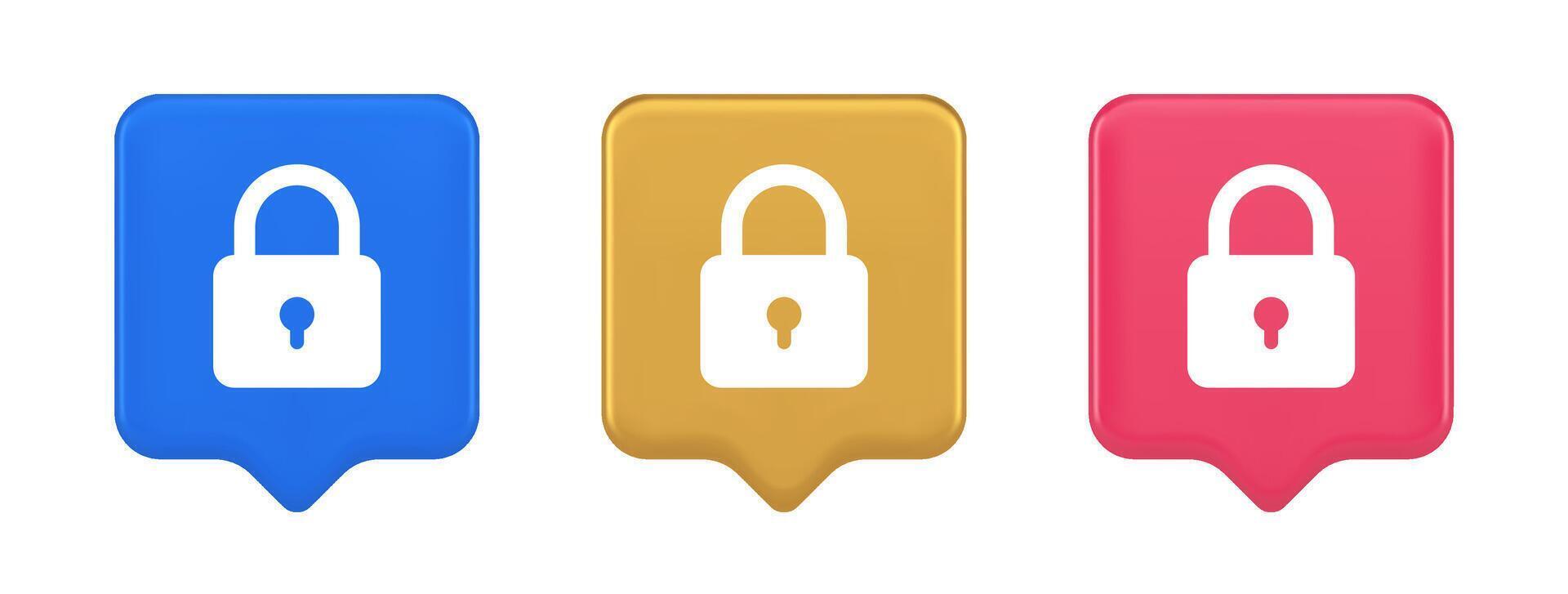 Padlock locking web access button password security protection safe encryption 3d speech bubble icon vector