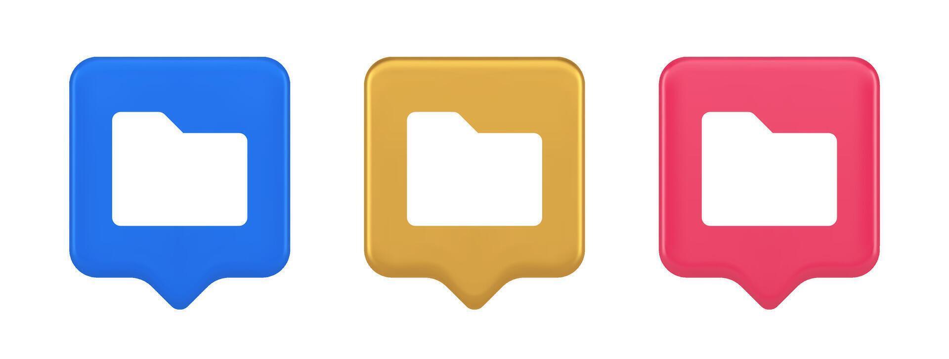File folder archive directory button cyberspace digital document storage organizing 3d speech bubble icon vector